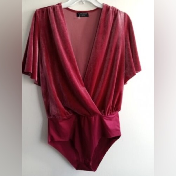 Zara Women’s Velvet Burgundy Bodysuit Blouse - Picture 5 of 6